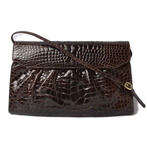 Gucci Clutch Bag Pouch Crocodile Leather Brown Strap